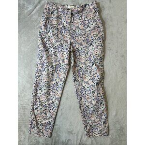 Boden Pants Size 8R Floral Print Trousers Pink Blue Cotton Ankle Slim Fit Garden